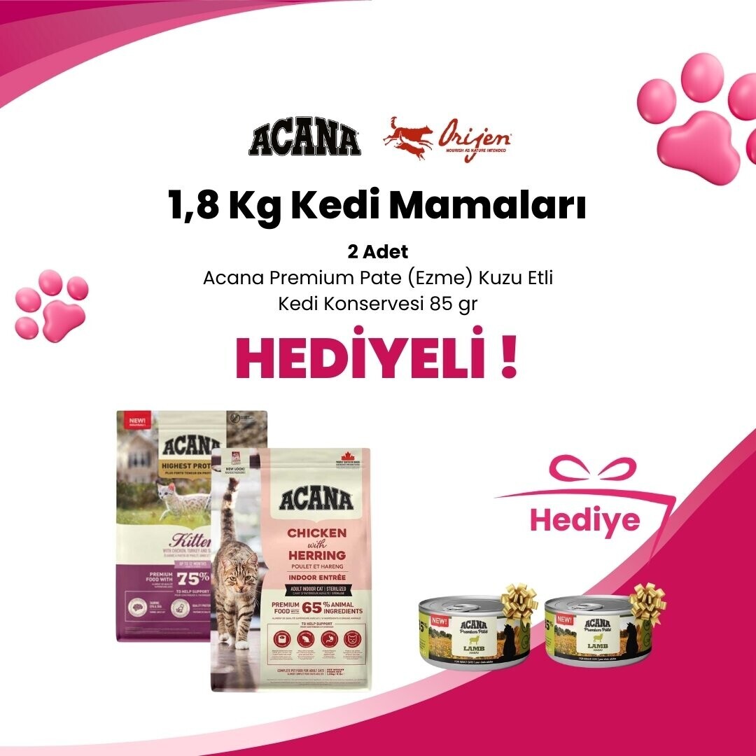 Acana ve Orijen 1,8 Kg Kedi Mamalarına Gourmet Gold Revelations Sığır Etli Ezme Yetişkin Kedi Konservesi 2 X 57 gr Hediye
