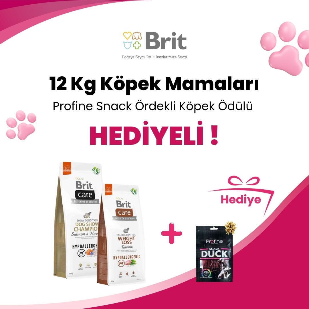 Brit Care 12 Kg Köpek Mamalarına Profine Snack Ördekli Köpek Ödülü 80 gr Hediye