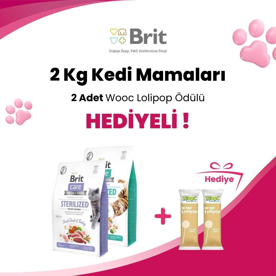 Brit Care 2 Kg Kedi Mamalarına Wooc Tavuk ve Yaban Mersinli Lollipop Kedi Ödül Maması Hediye