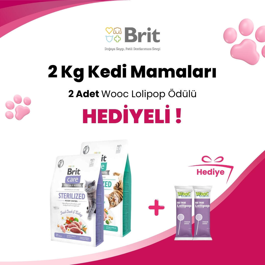 Brit Care 2 Kg Kedi Mamalarına Wooc Tavuk ve Yaban Mersinli Lollipop Kedi Ödül Maması Hediye