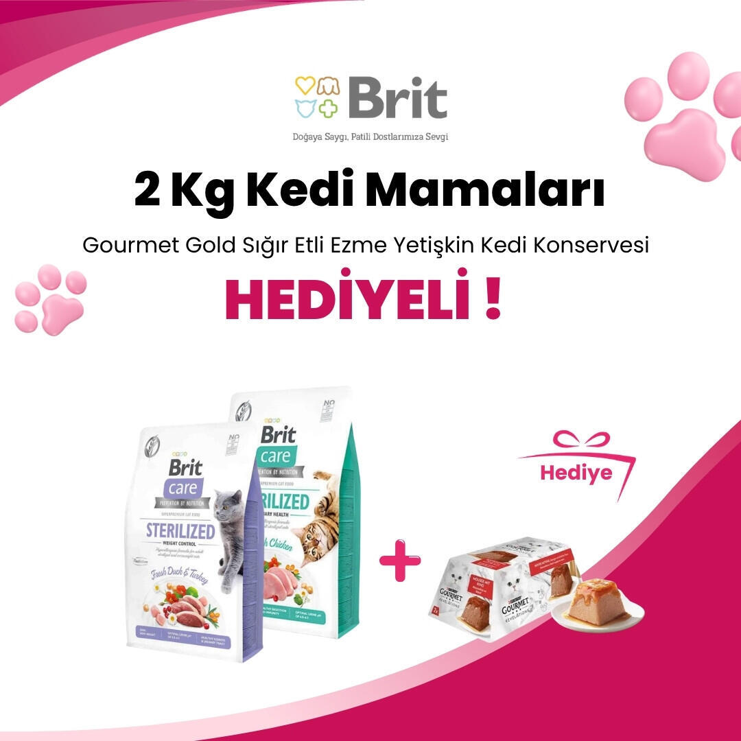 Brit Care 2 Kg Kedi Mamalarına Gourmet Gold Revelations Sığır Etli Ezme Yetişkin Kedi Konservesi 2 X 57 gr Hediye