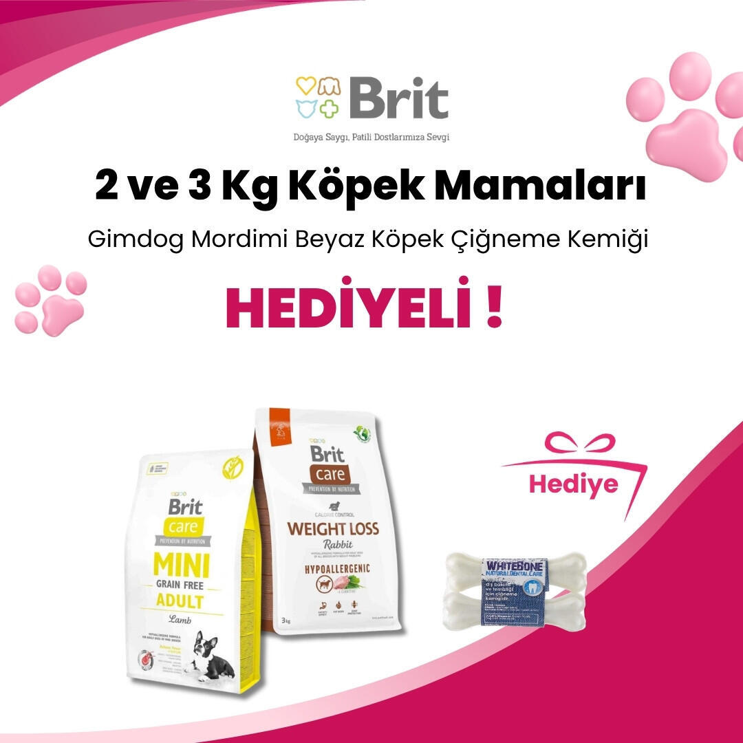 Brit Care 2 ve 3 Kg Köpek Mamalarına Gimdog Mordimi Beyaz Köpek Çiğneme Kemiği 11 cm 2'li 70 gr Hediye
