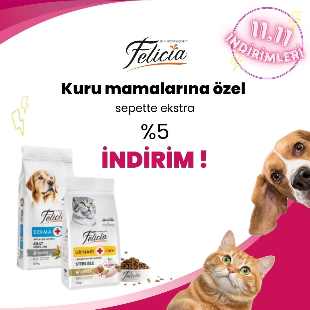 Felicia Kuru Kedi ve Köpek Mamalarında Sepette Ekstra %5 İndirim