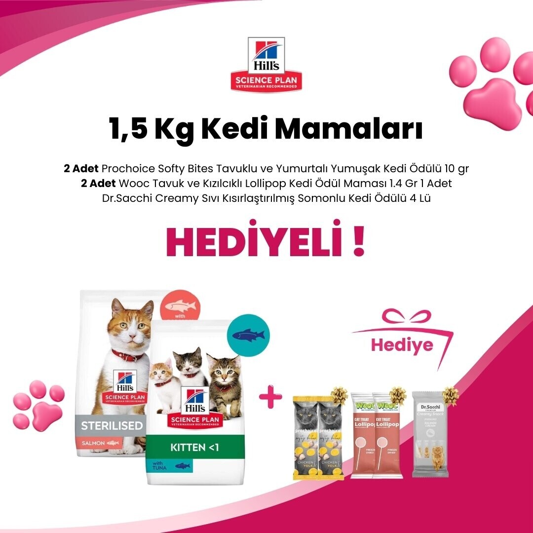 Hill's Science Plan 1,5 Kg Kedi Mamalarına Wanpy Pouch Tavuklu ve Deniz Taraklı Kedi Konservesi 85 gr Hediye