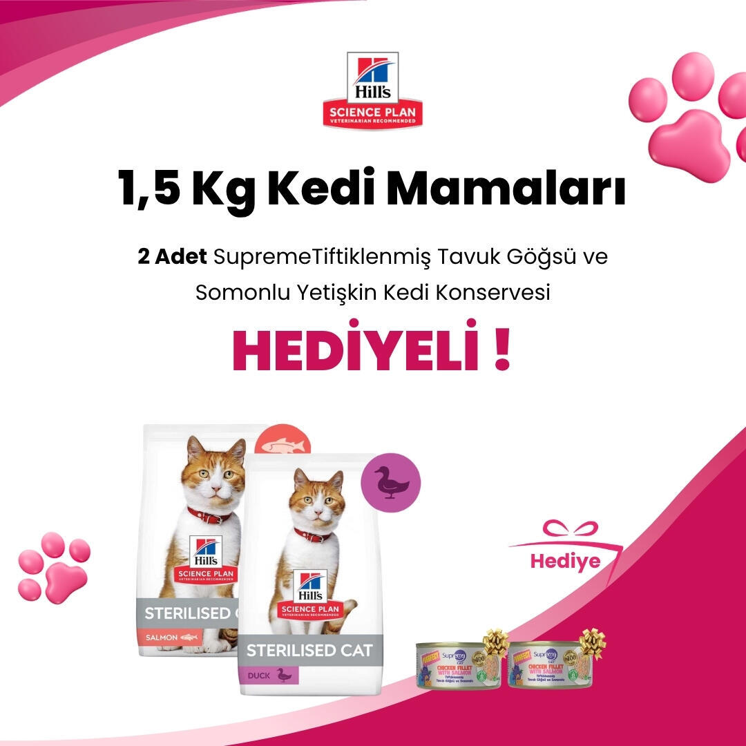 Hill's Science Plan 1,5 Kg Kedi Mamalarına 4 Adet Wooc Tavuklu Lollipop Kedi Ödül Maması ve GimCat Sticks Kümes Hayvanı Etli Tahılsız Ödül Çubukları 4'lü 20 gr Hediye