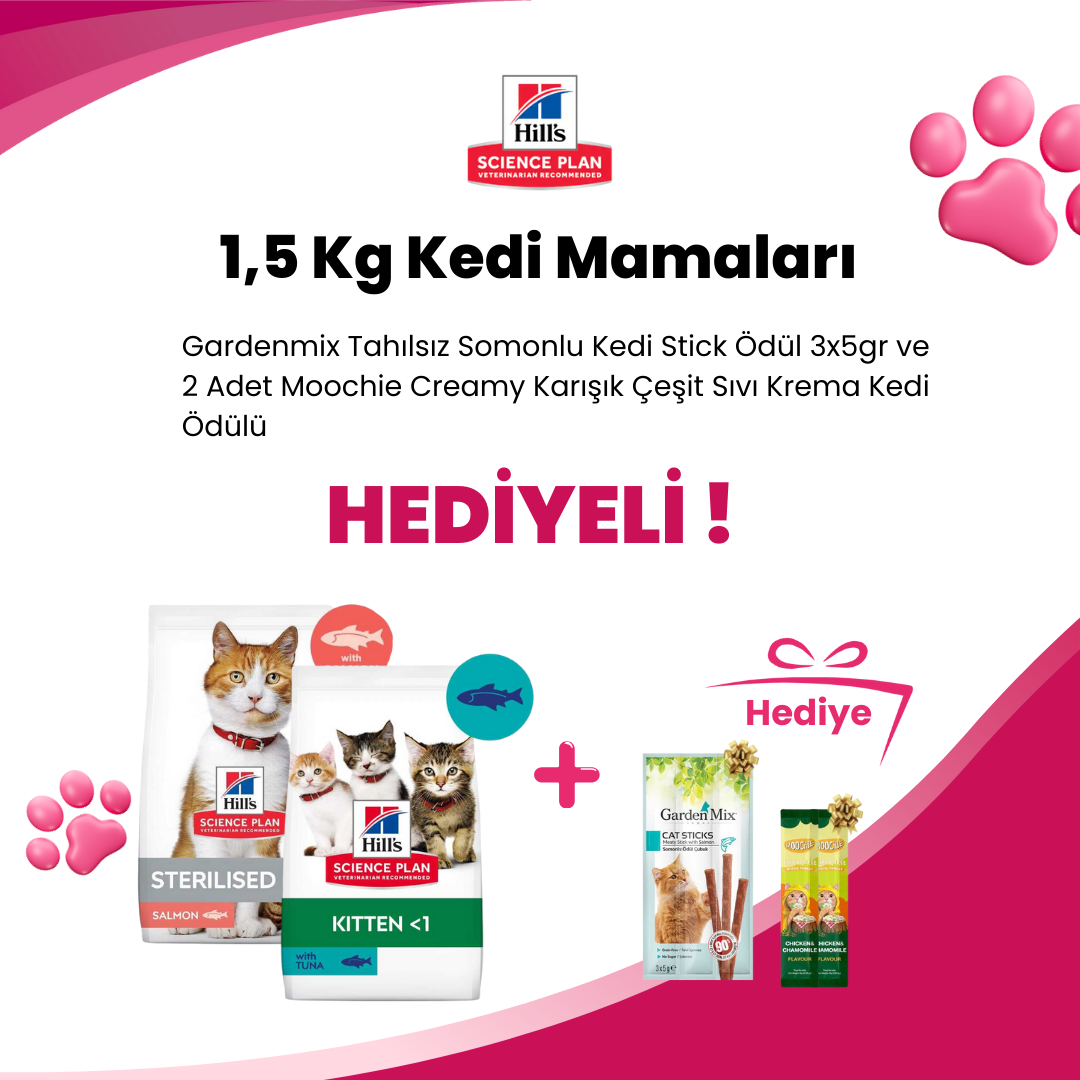 Hill's Science Plan 1,5 Kg Kedi Mamalarına Wanpy Pouch Tavuklu ve Deniz Taraklı Kedi Konservesi 85 gr Hediye