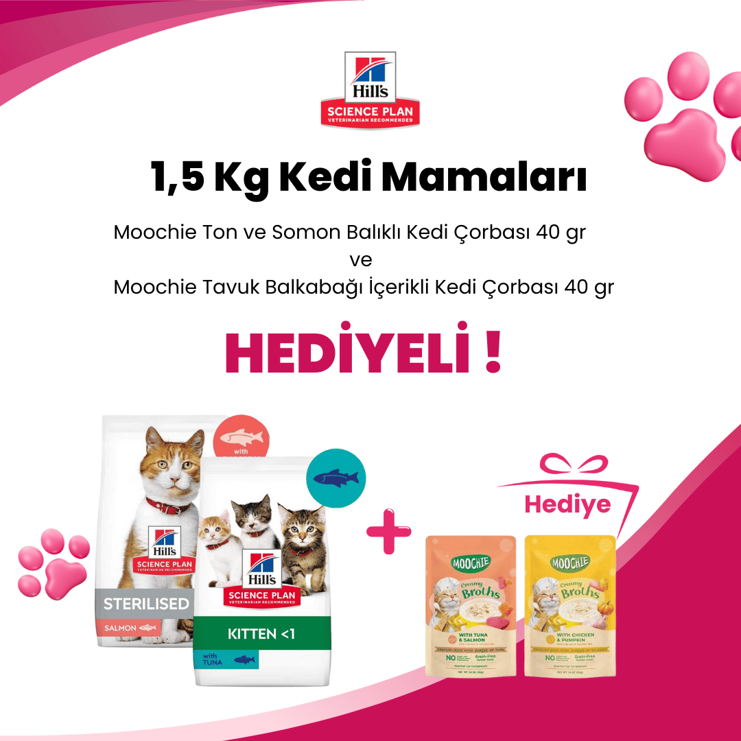 Hill's Science Plan 1,5 Kg Kedi Mamalarına Wanpy Pouch Tavuklu ve Deniz Taraklı Kedi Konservesi 85 gr Hediye