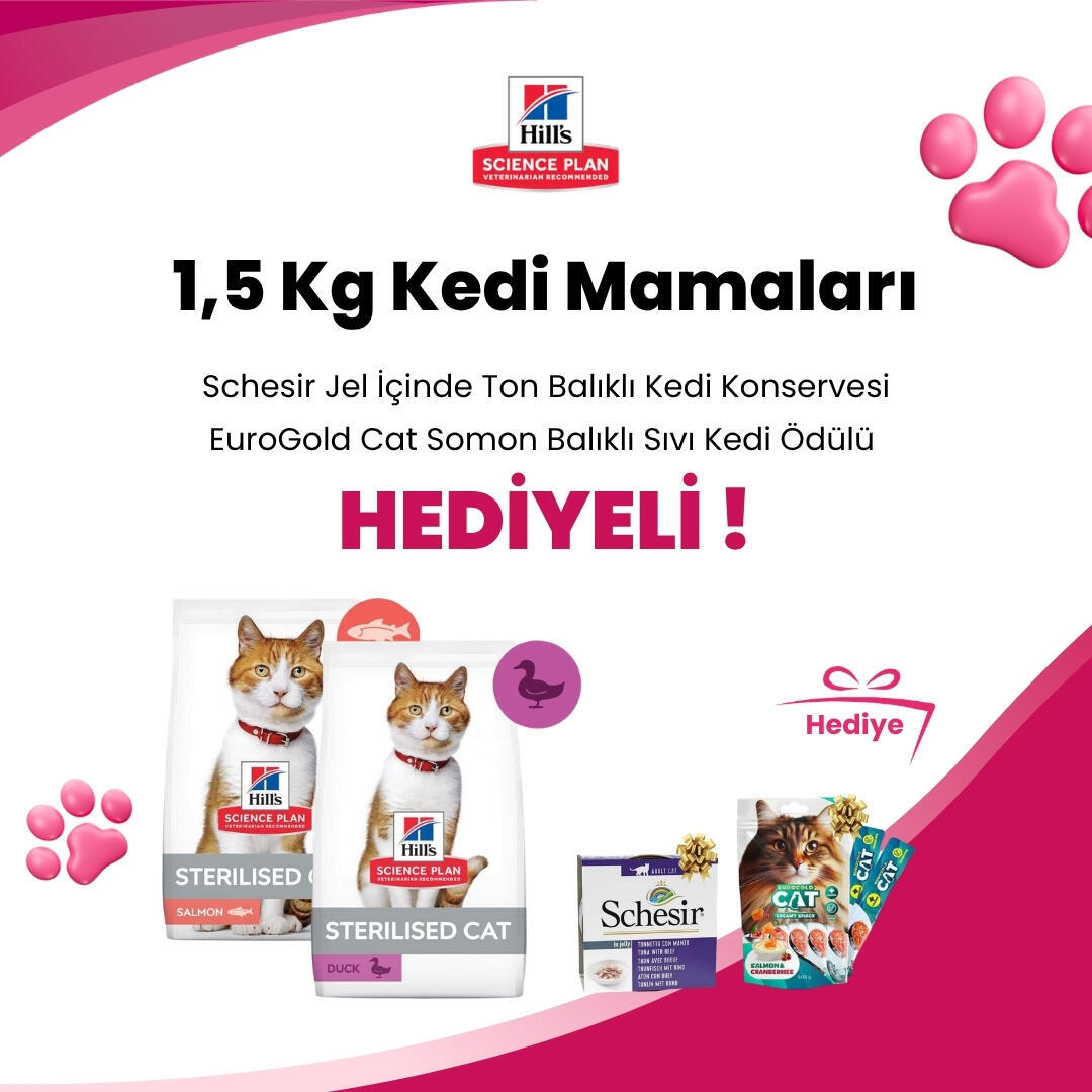 Hill's Science Plan 1,5 Kg Kedi Mamalarına 4 Adet Wooc Tavuklu Lollipop Kedi Ödül Maması ve GimCat Sticks Kümes Hayvanı Etli Tahılsız Ödül Çubukları 4'lü 20 gr Hediye