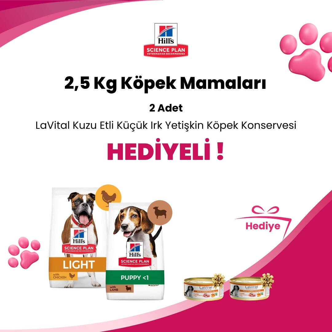 Hill's Science Plan 2,5 Kg Köpek Mamalarına 2 Adet LaVital Kuzu Etli Bal Kabaklı ve Ada Çaylı Küçük Irk Yetişkin Köpek Konservesi 85 Gr Hediye
