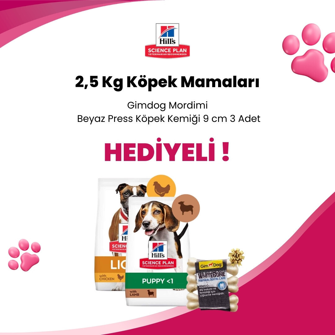 Hill's Science Plan 2,5 Kg Köpek Mamalarına Gimdog Mordimi Beyaz Press Köpek Kemiği 9 cm 3'lü Hediye