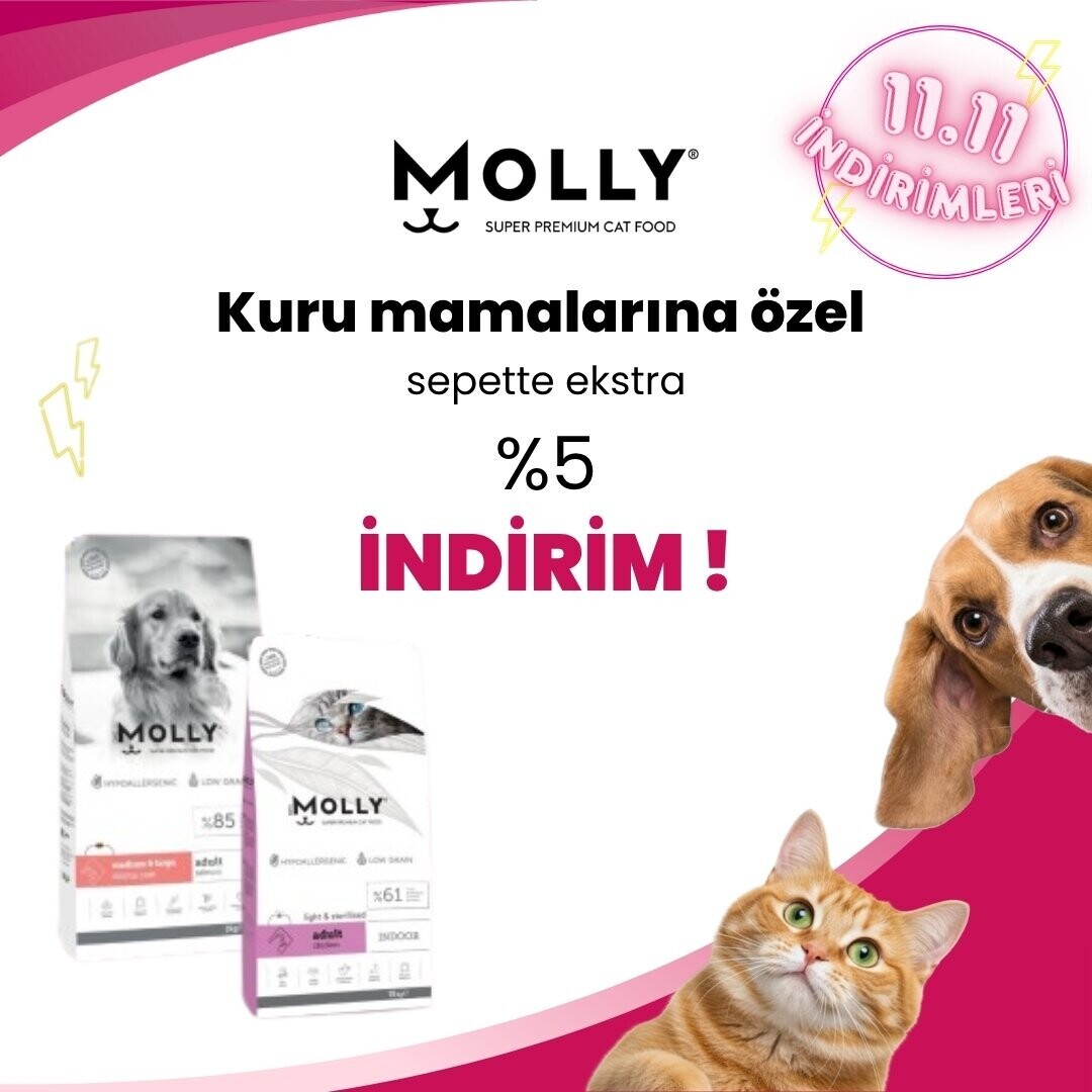 Molly Kuru Kedi ve Köpek Mamalarında Sepette Ekstra %5 İndirim