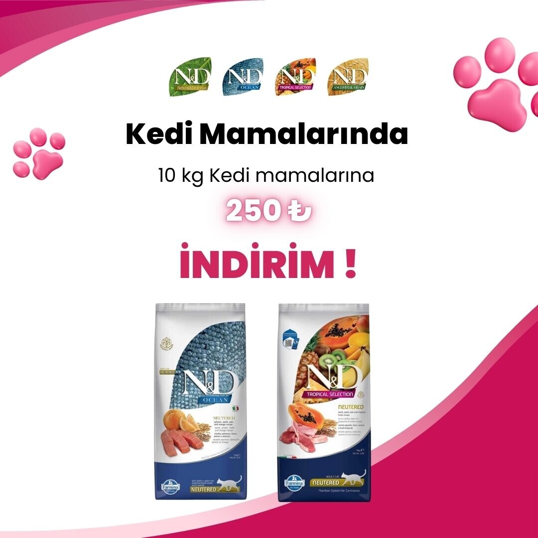 N&D 10 Kg Kedi Mamalarına 1 Adet SmartHeart Karışık Çeşit Sıvı Krema Kedi Ödülü 4x15 Gr Hediye