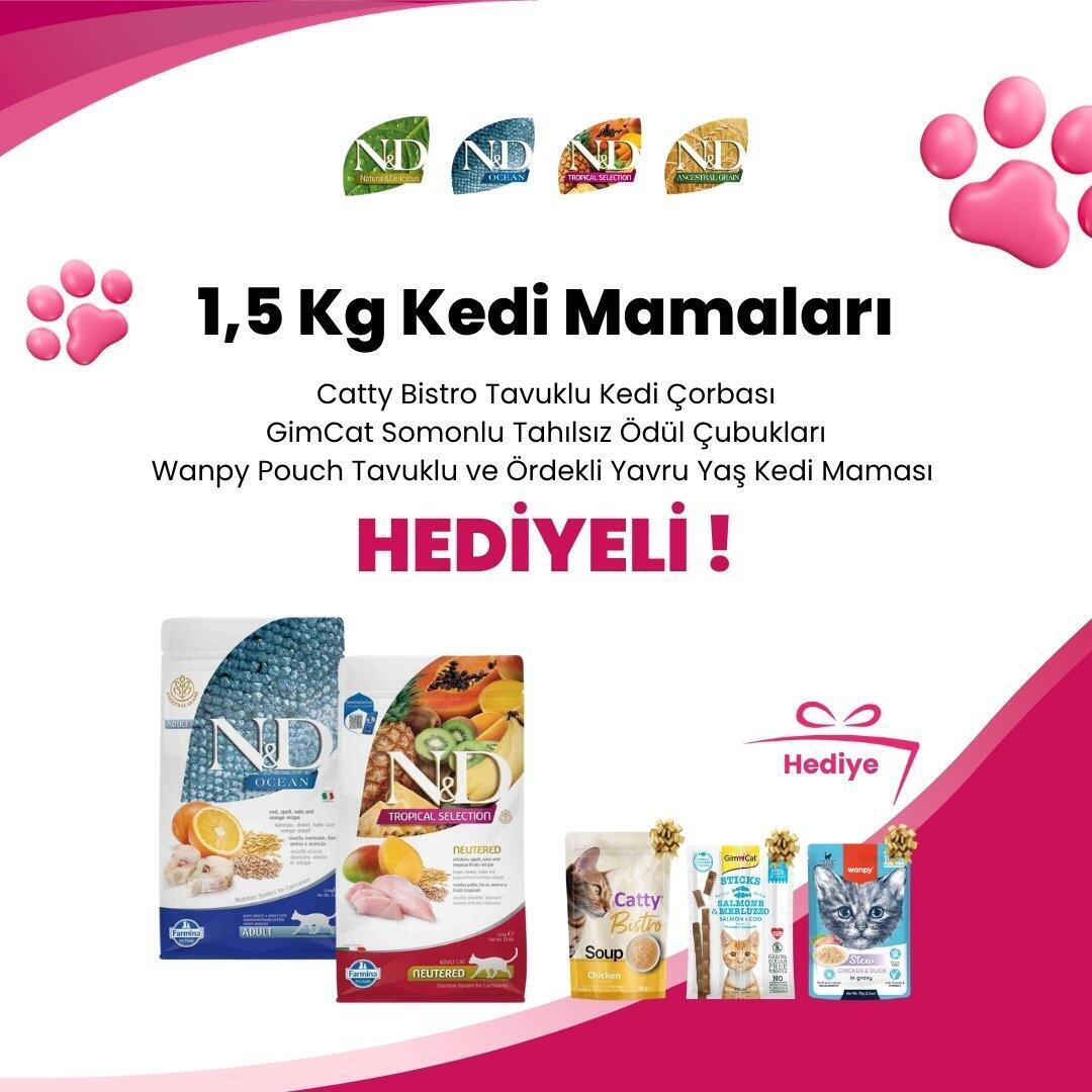 N&D 1,5 Kg Kedi Mamalarına Supreme Cat Purrfect Tiftiklenmiş Ton Balıklı ve Midyeli Yetişkin Kedi Konservesi 70 gr ve Supreme Cat Purrfect Tiftiklenmiş Ton Balıklı ve Somonlu Yetişkin Kedi Konservesi 70 gr Hediye