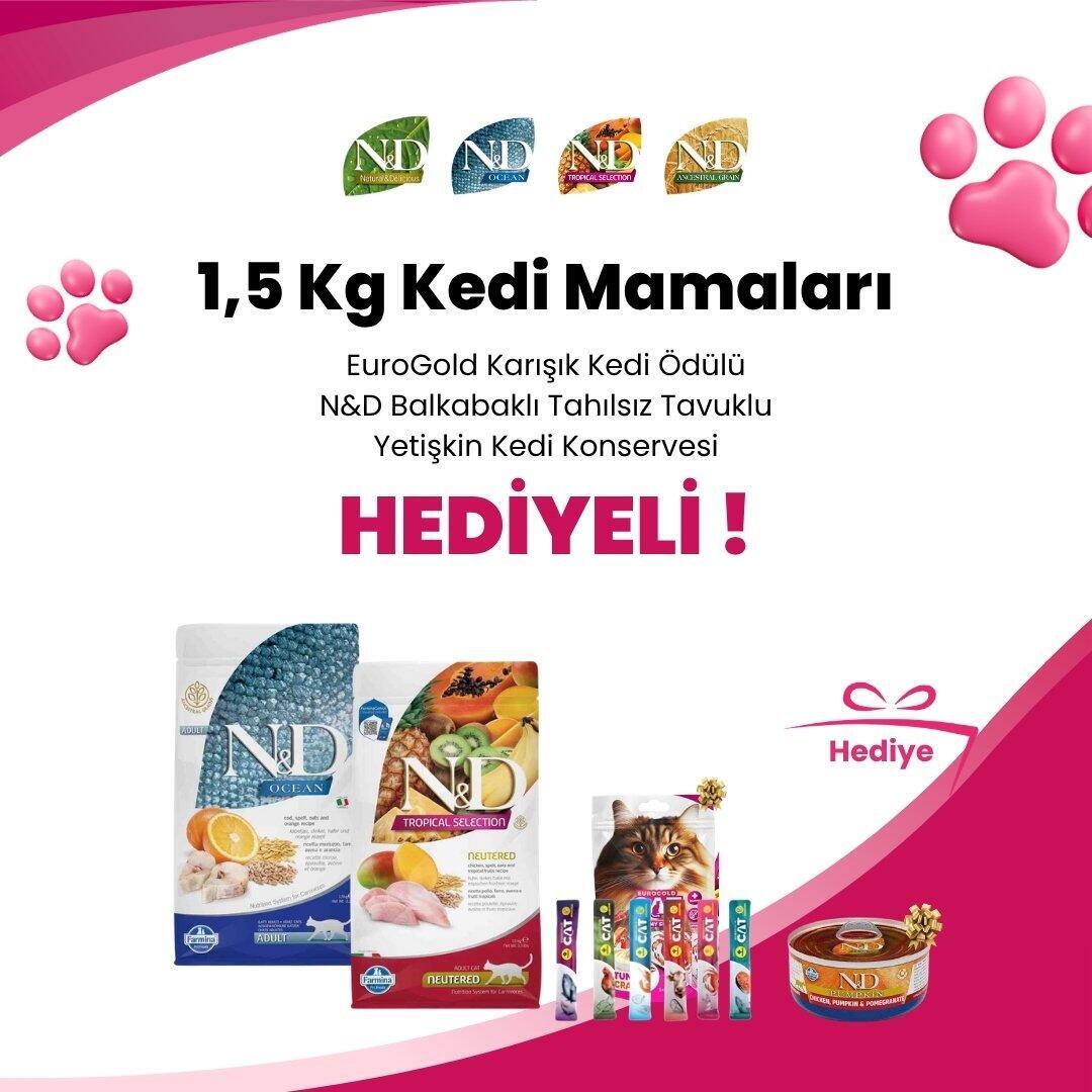 N&D 1,5 Kg Kedi Mamalarına Supreme Cat Purrfect Tiftiklenmiş Ton Balıklı ve Midyeli Yetişkin Kedi Konservesi 70 gr ve Supreme Cat Purrfect Tiftiklenmiş Ton Balıklı ve Somonlu Yetişkin Kedi Konservesi 70 gr Hediye