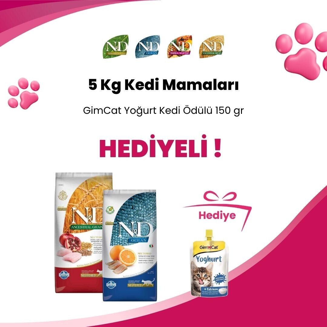 N&D 5 Kg Kedi Mamalarına Moochie Kalamarlı ve Brokoli Kedi Çorbası 40 gr Hediye