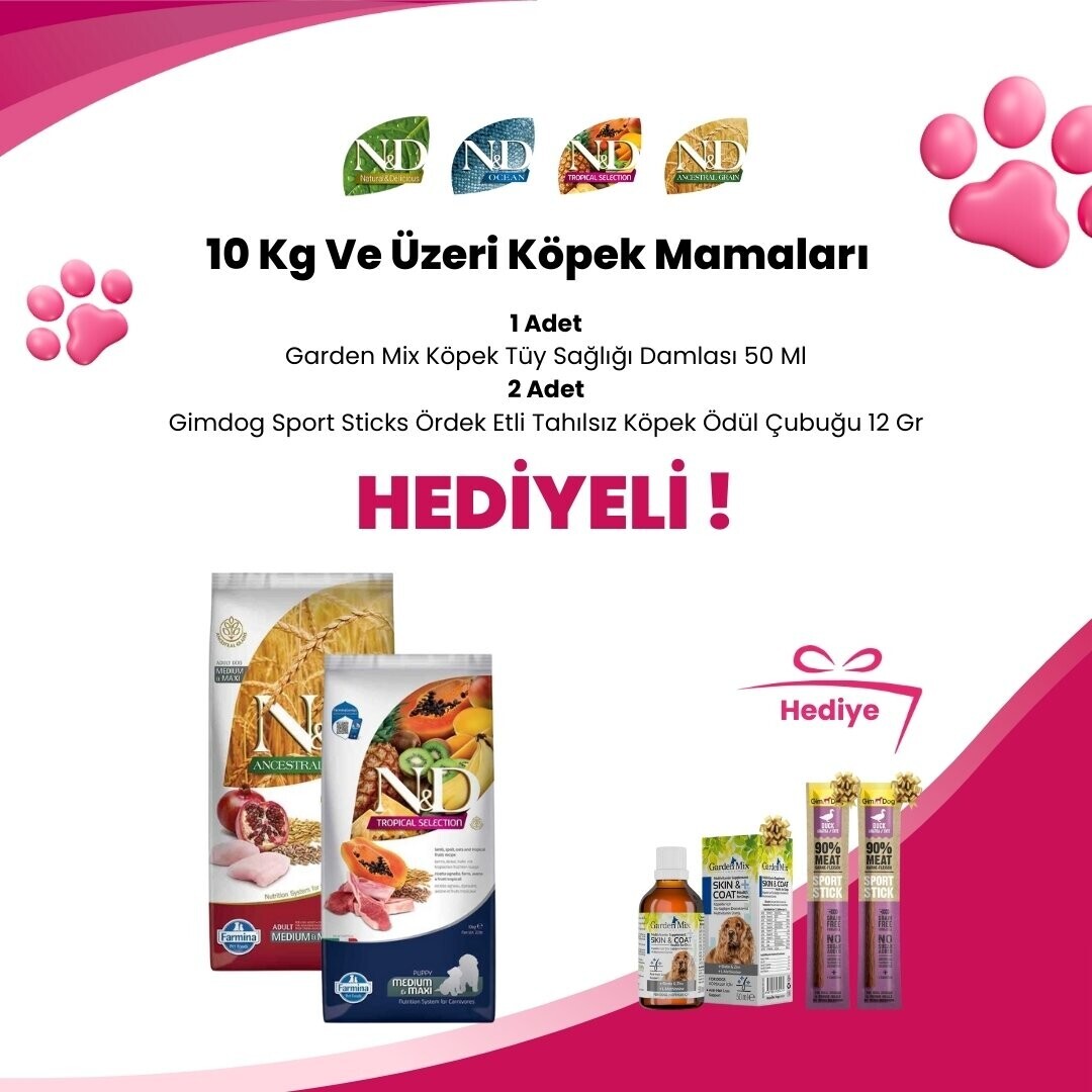N&D 10 Kg ve Üzeri Köpek Mamalarına 1 Adet N&D Brown Coat Diş Sağlığı Medium/Maxi Köpek Ödülü 100 Gr Hediye