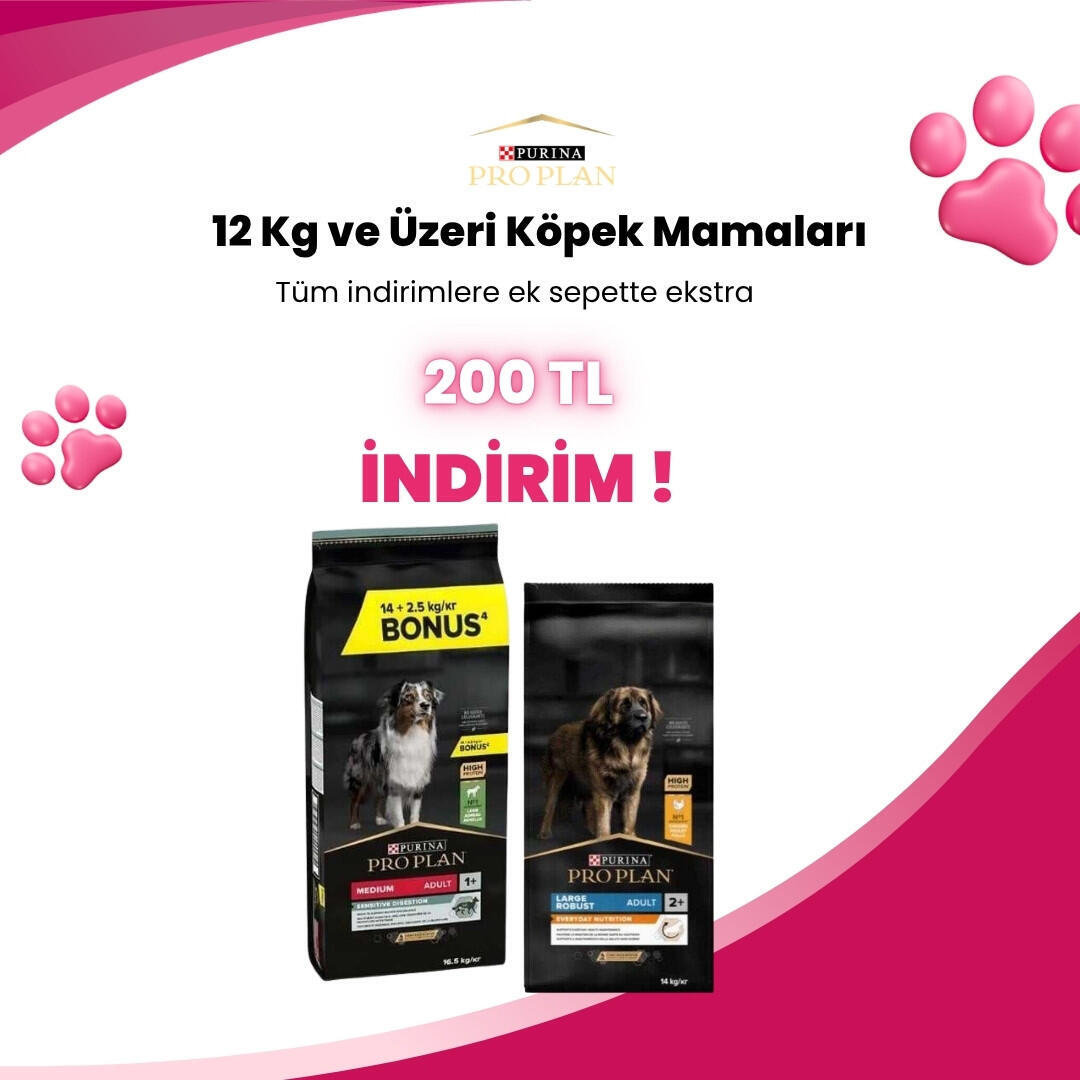 Pro Plan 12 Kg ve Üzeri Köpek Mamalarına Sepette 200TL İndirim