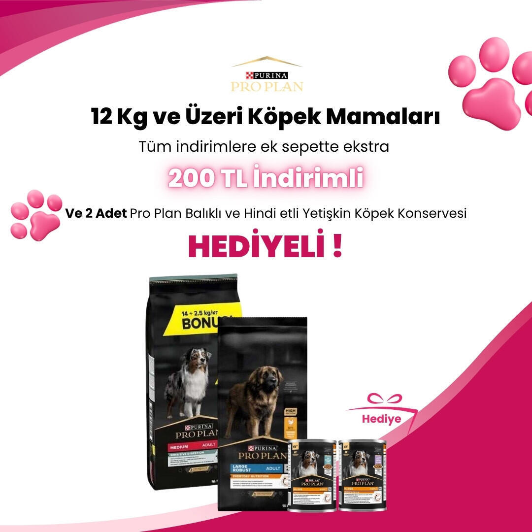 Pro Plan 12 Kg ve Üzeri Köpek Mamalarına Sepette 200TL İndirim