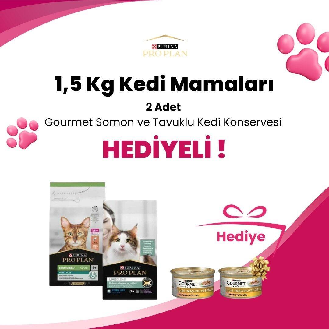 Pro Plan 1,5 Kg Kedi Mamalarına Gourmet Gold Kıyılmış Tavuklu Yetişkin Kedi Konservesi 85 gr Hediye