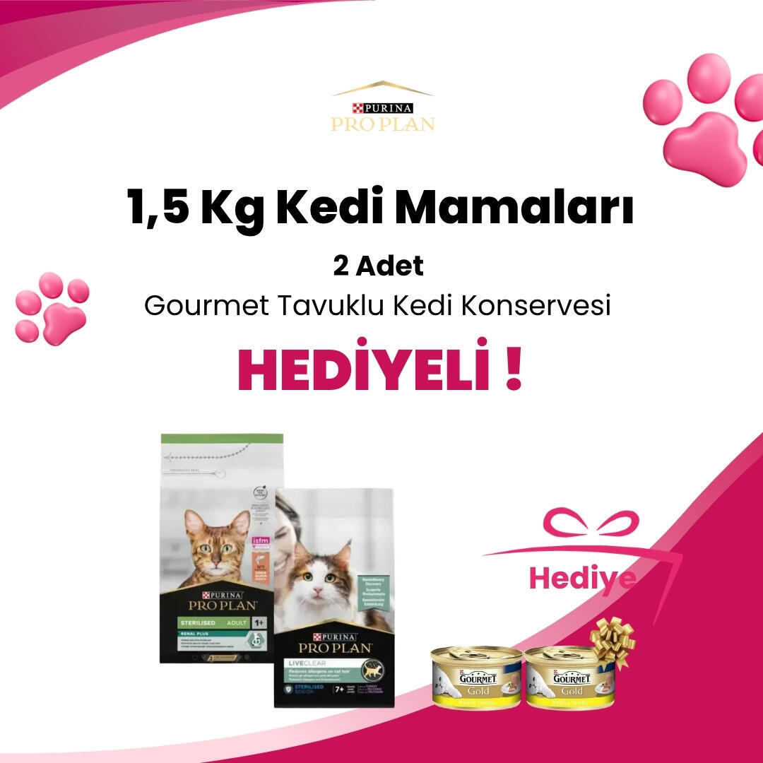 Pro Plan 1,5 Kg Kedi Mamalarına Gourmet Gold Kıyılmış Tavuklu Yetişkin Kedi Konservesi 85 gr Hediye