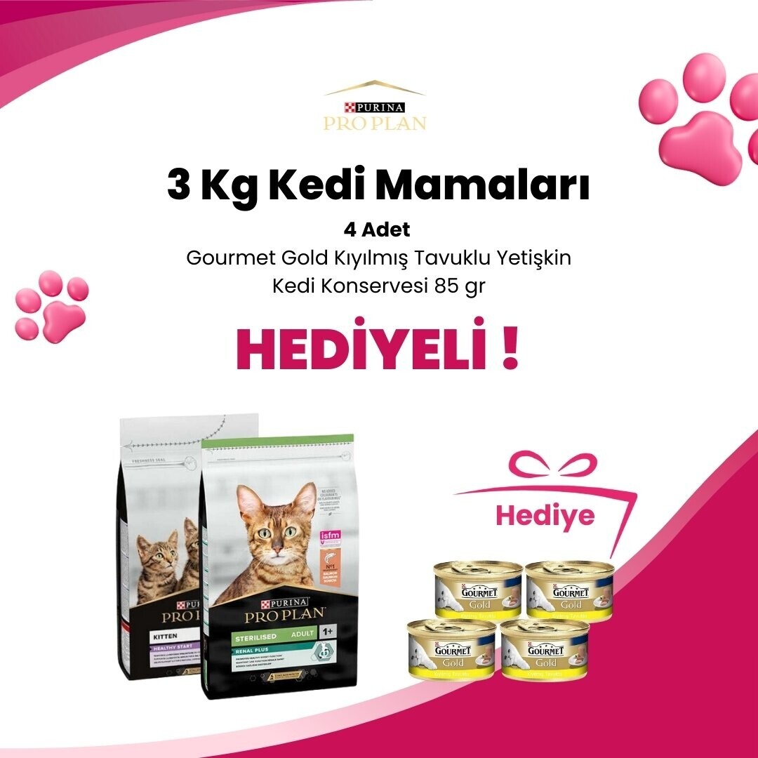 Pro Plan 3 Kg Kedi Mamalarına 2 Adet Pro Plan Feline Hydra Care Kedi Sıvı Destek Maması 85 gr Hediye