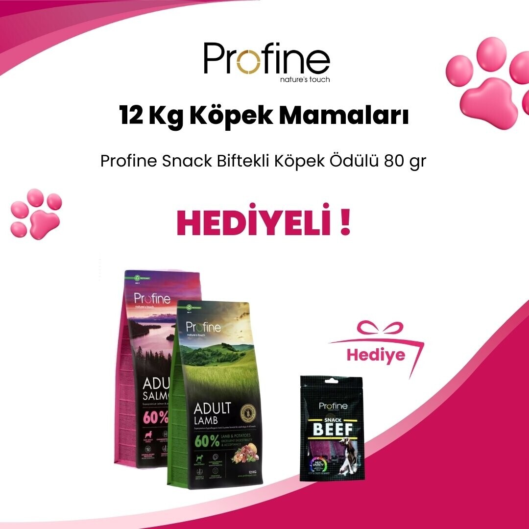 Profine 12 Kg Köpek Mamalarına 2 Adet Nutri Canin Dental Twist Biftekli Diş Sağlığı Köpek Ödülü 80 Gr Hediye