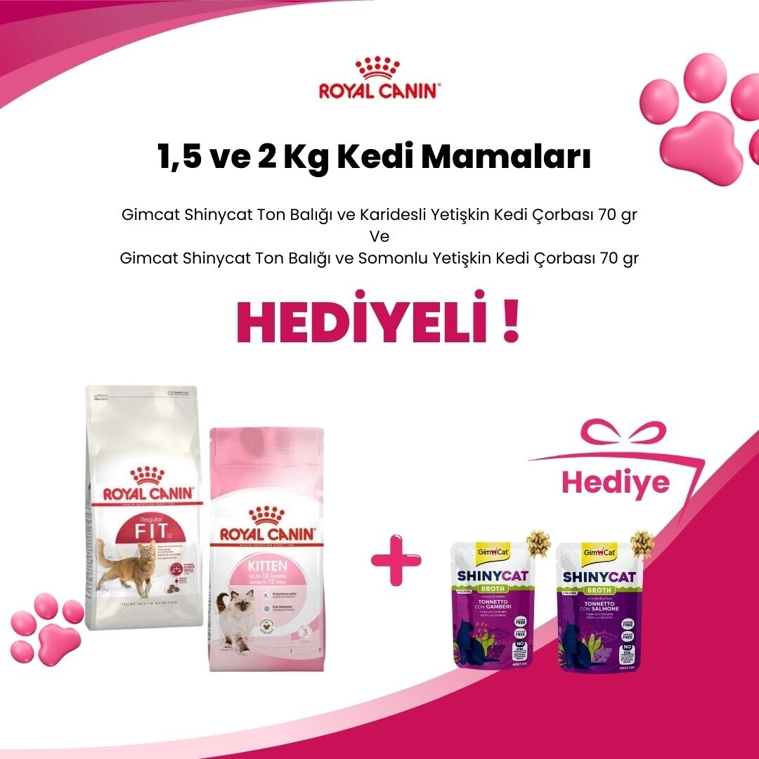 Royal Canin 1,5 ve 2 Kg Kedi Mamalarına Supreme Cat Kıyılmış Ördek ve Somonlu Kedi Konservesi 85 gr ve Supreme Cat Püre Ton Balıklı Kedi Konservesi 85 gr Hediye