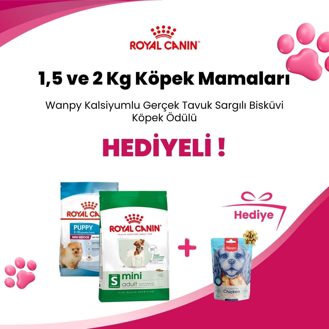 Royal Canin 1,5 ve 2 Kg Köpek Mamalarına Wanpy Kalsiyumlu Gerçek Tavuk Sargılı Bisküvi Köpek Ödülü 100 gr Hediye