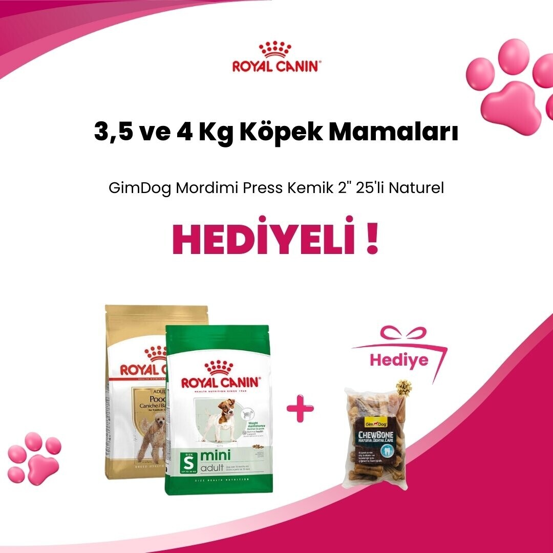 Royal Canin 3 ve 4 Kg Köpek Mamalarına 2 Adet Royal Canin Mini Adult Küçük Irk Yetişkin Köpek Konservesi 85 gr Hediye