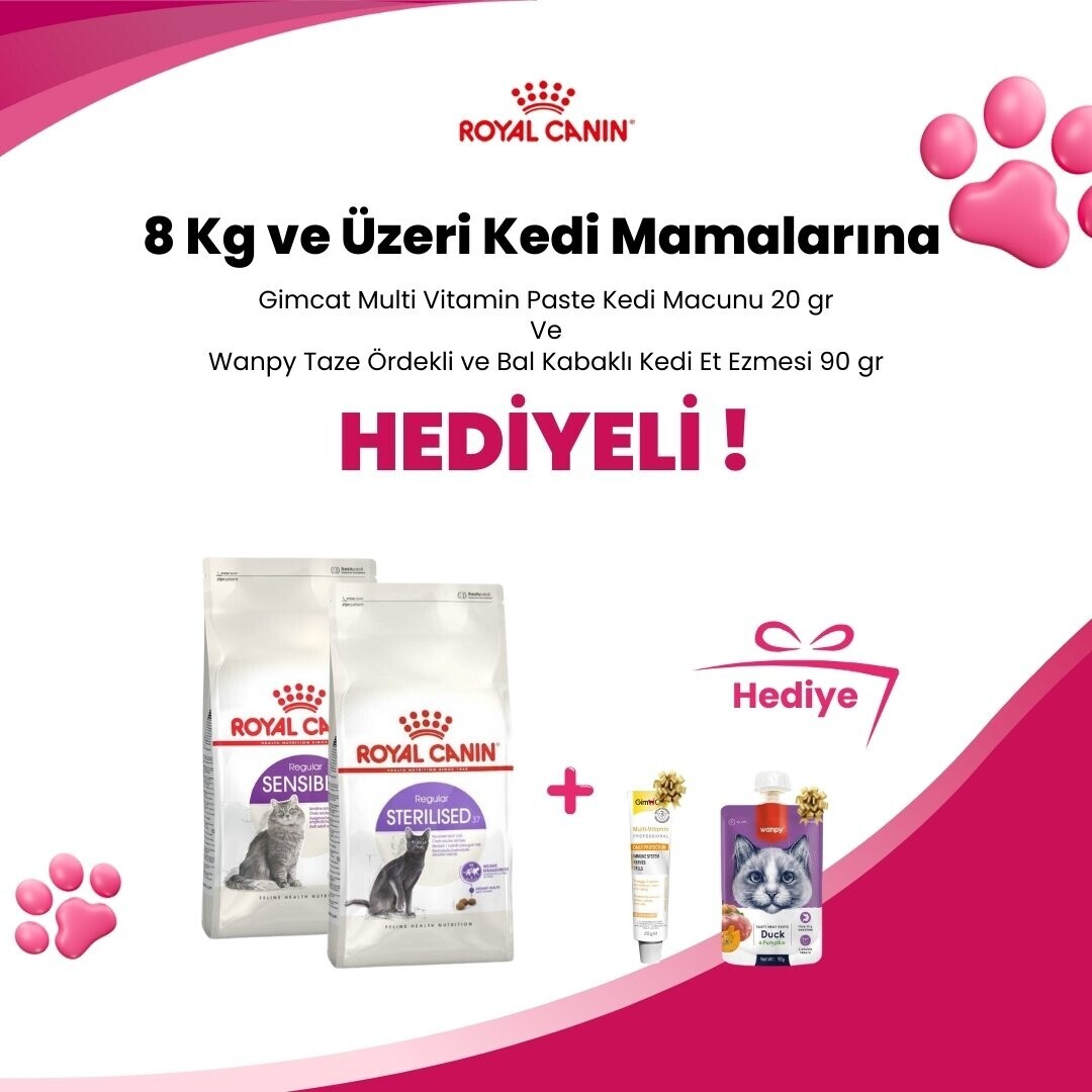 Royal Canin 8 Kg ve Üzeri Kedi Mamalarına Supreme Cat Kıyılmış Ördek ve Somonlu , Supreme Cat Püre Tavuklu ve Supreme Ördekli Mus Kedi Konservesi 85 gr Hediye