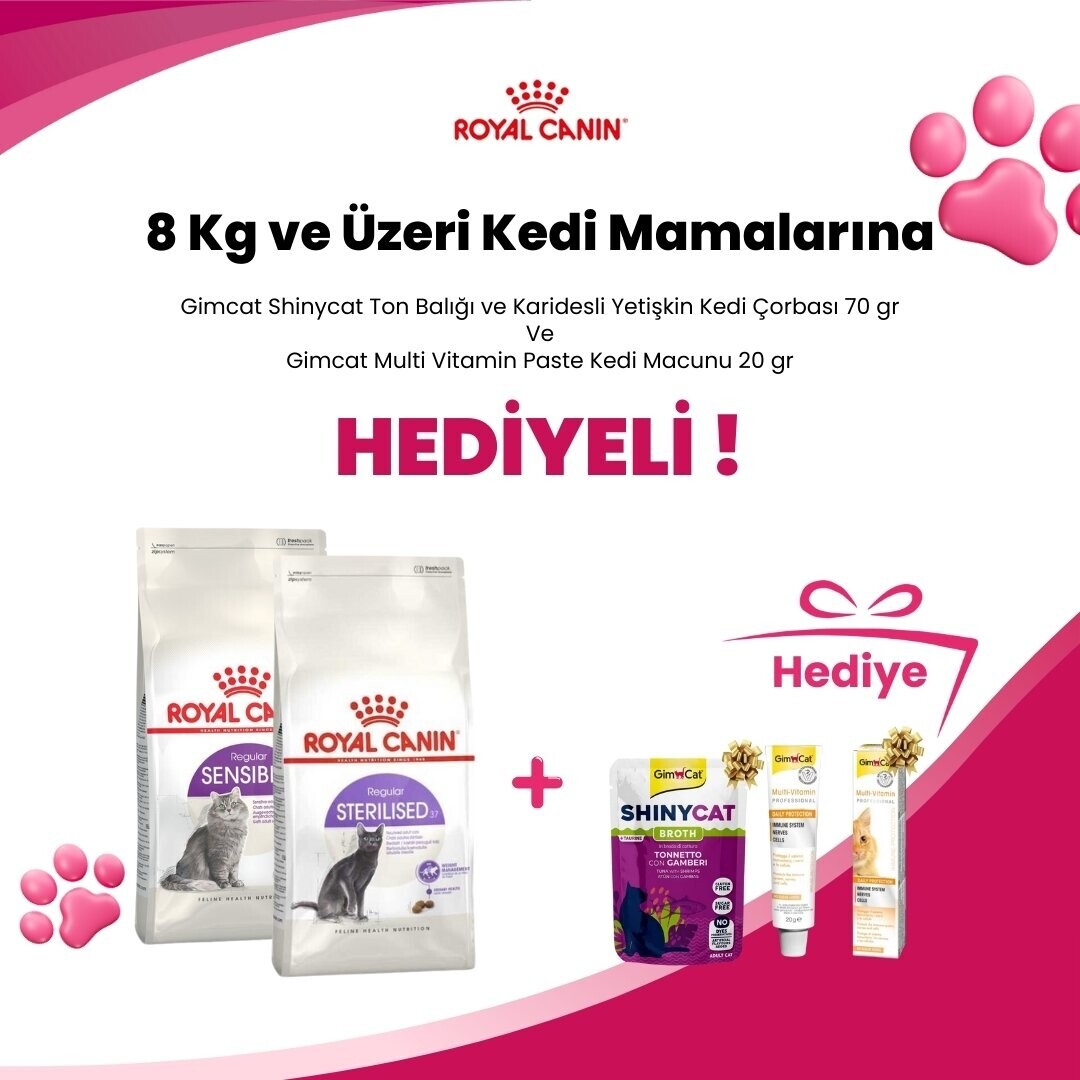 Royal Canin 8 Kg ve Üzeri Kedi Mamalarına Supreme Cat Kıyılmış Ördek ve Somonlu , Supreme Cat Püre Tavuklu ve Supreme Ördekli Mus Kedi Konservesi 85 gr Hediye