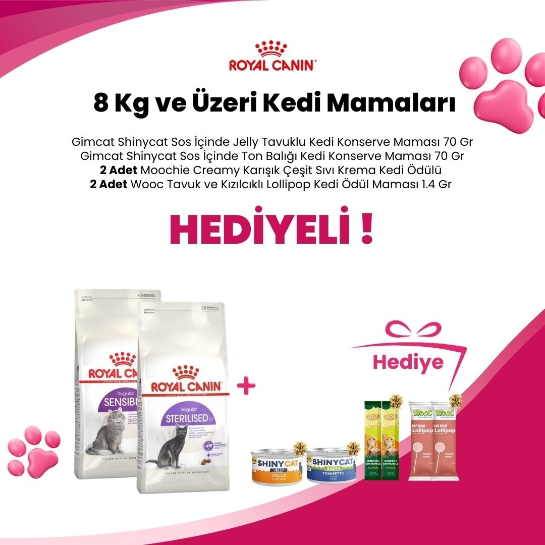 Royal Canin 8 Kg ve Üzeri Kedi Mamalarına Supreme Cat Kıyılmış Ördek ve Somonlu , Supreme Cat Püre Tavuklu ve Supreme Ördekli Mus Kedi Konservesi 85 gr Hediye