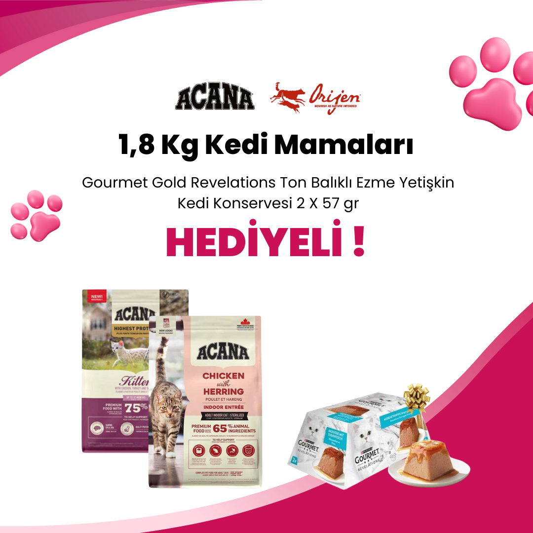 Acana ve Orijen Kedi Mamalarında Konserve Hediyeli