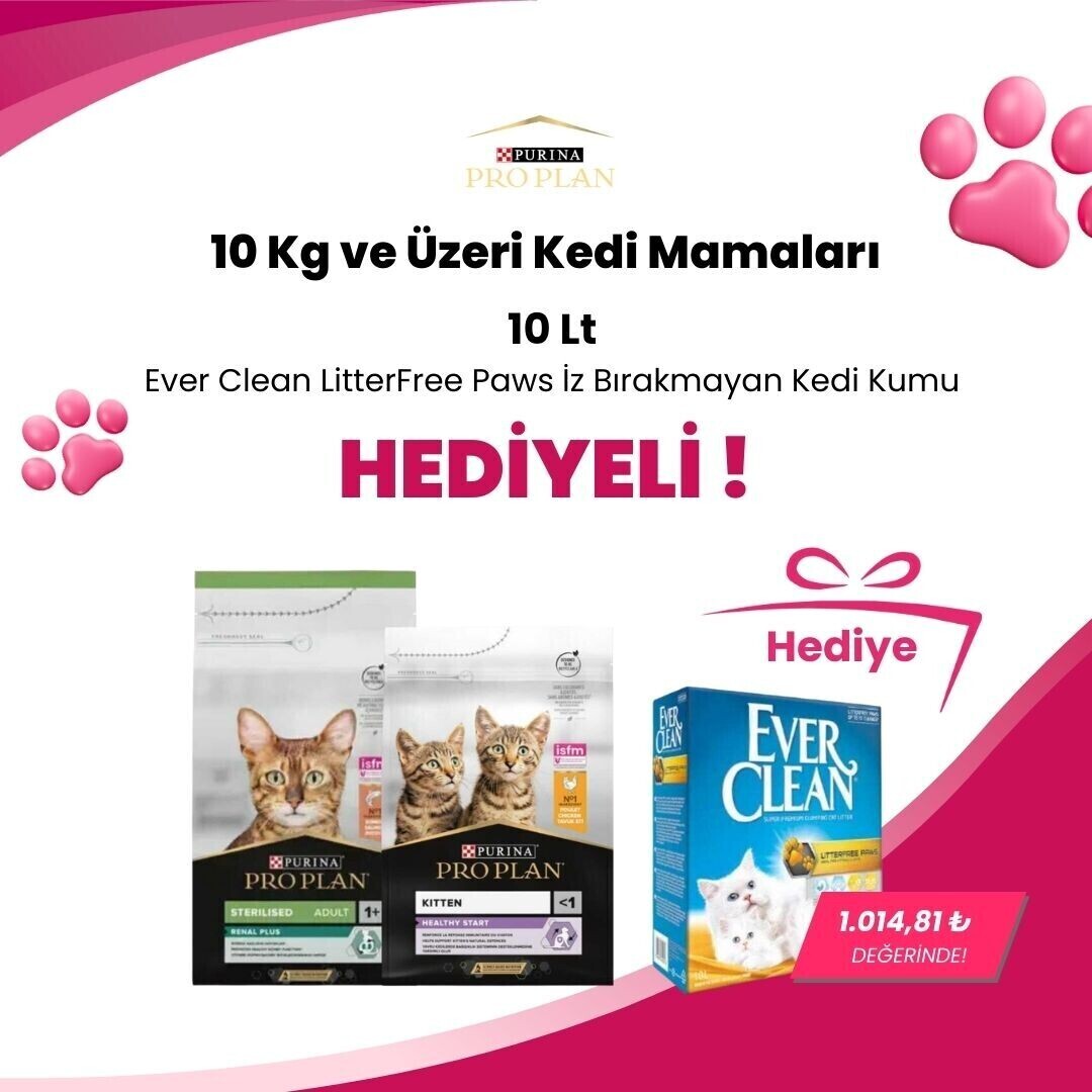 Pro Plan 10 kg Mamalarda Ever Clean 10 lt Kedi Kumu Hediye
