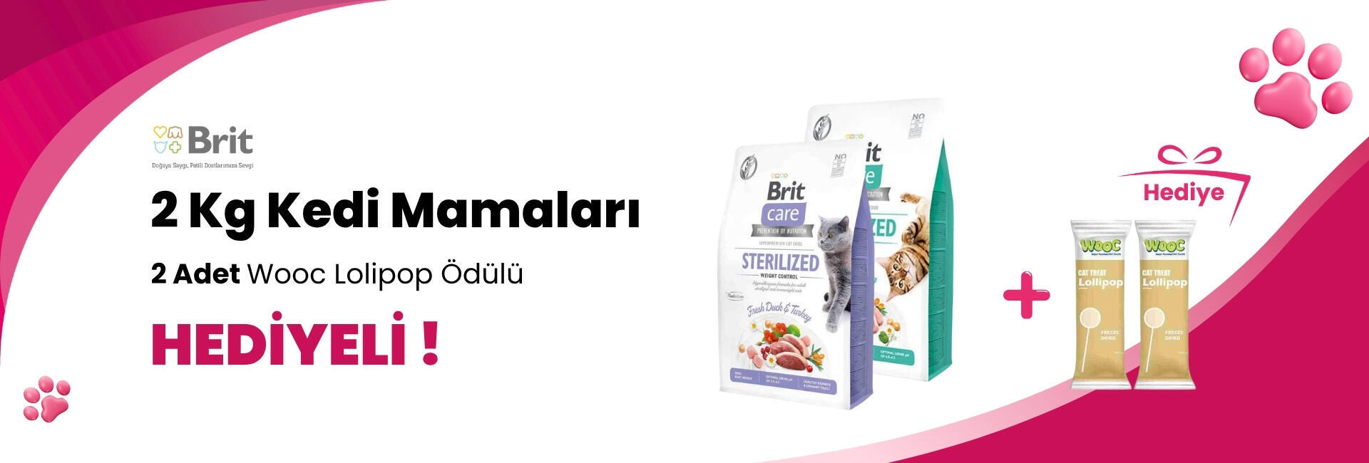 Brit Care 2 Kg Kedi Mamalarına Wooc Tavuk ve Yaban Mersinli Lollipop Kedi Ödül Maması Hediye