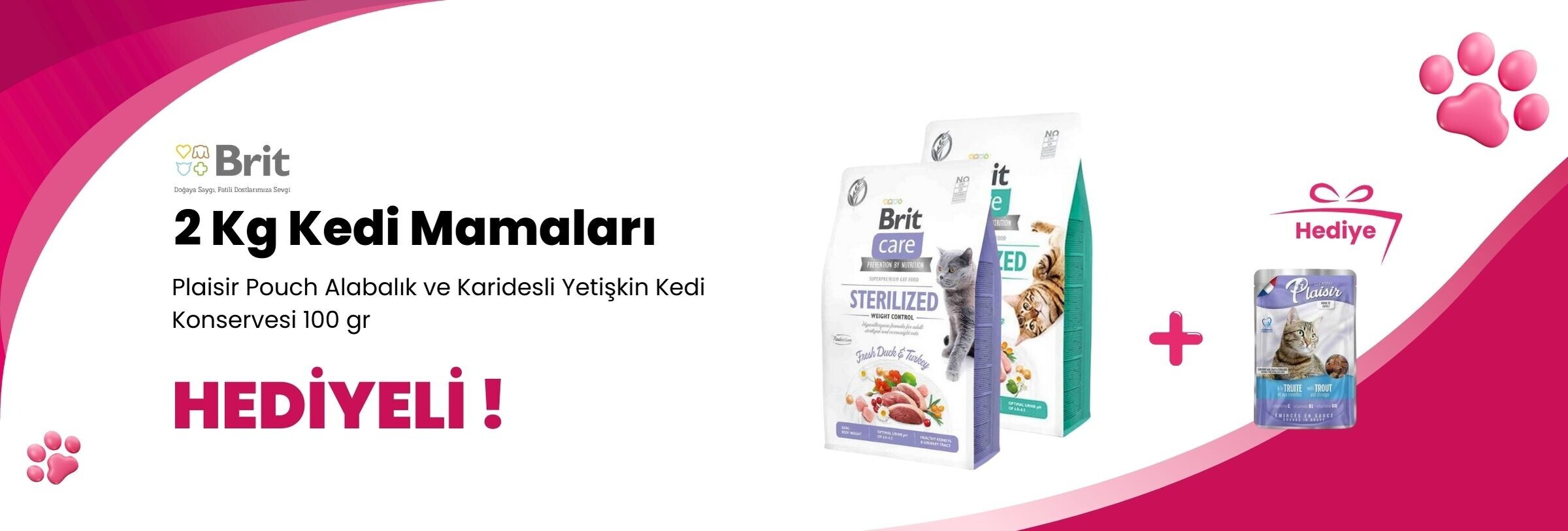 Brit Care 2 Kg Kedi Mamalarına 1 Adet Plaisir Pouch Alabalık ve Karidesli Yetişkin Kedi Konservesi 100 gr Hediye