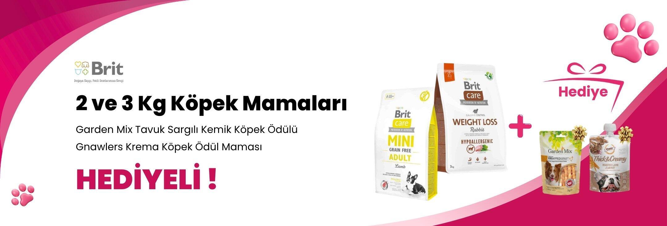 Brit Care 2 ve 3 Kg Köpek Mamalarına Gnawlers Kızartılmış Kuzu ve Havuç Aromalı Krema Köpek Ödül Maması 100gr ve Garden Mix Tavuk Sargılı Kemik Köpek Ödülü 75 gr Hediye