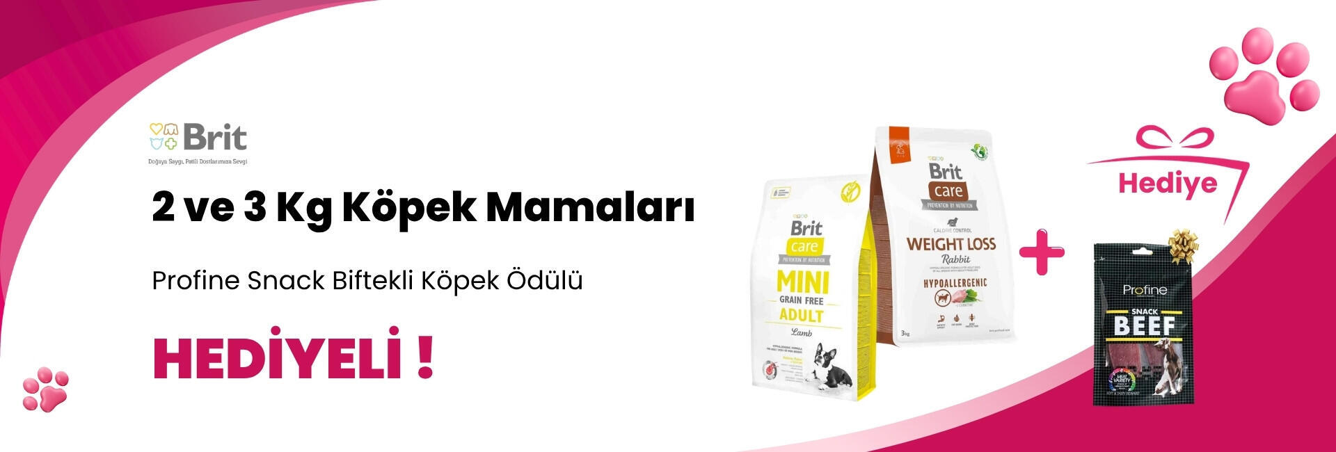 Brit Care 2 ve 3 Kg Köpek Mamalarına Profine Snack Biftekli Köpek Ödülü 80 gr Hediye