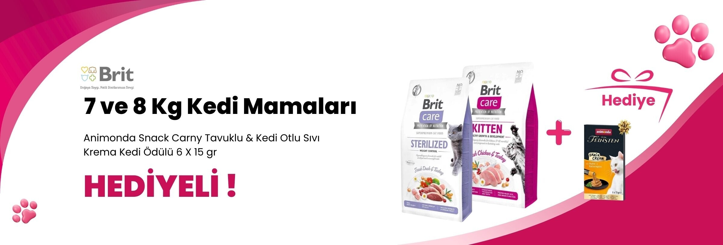 Brit Care 7 ve 8 Kg Kedi Mamalarına Animonda Snack Carny Tavuklu & Kedi Otlu Sıvı Krema Kedi Ödülü 6 X 15 gr Hediye