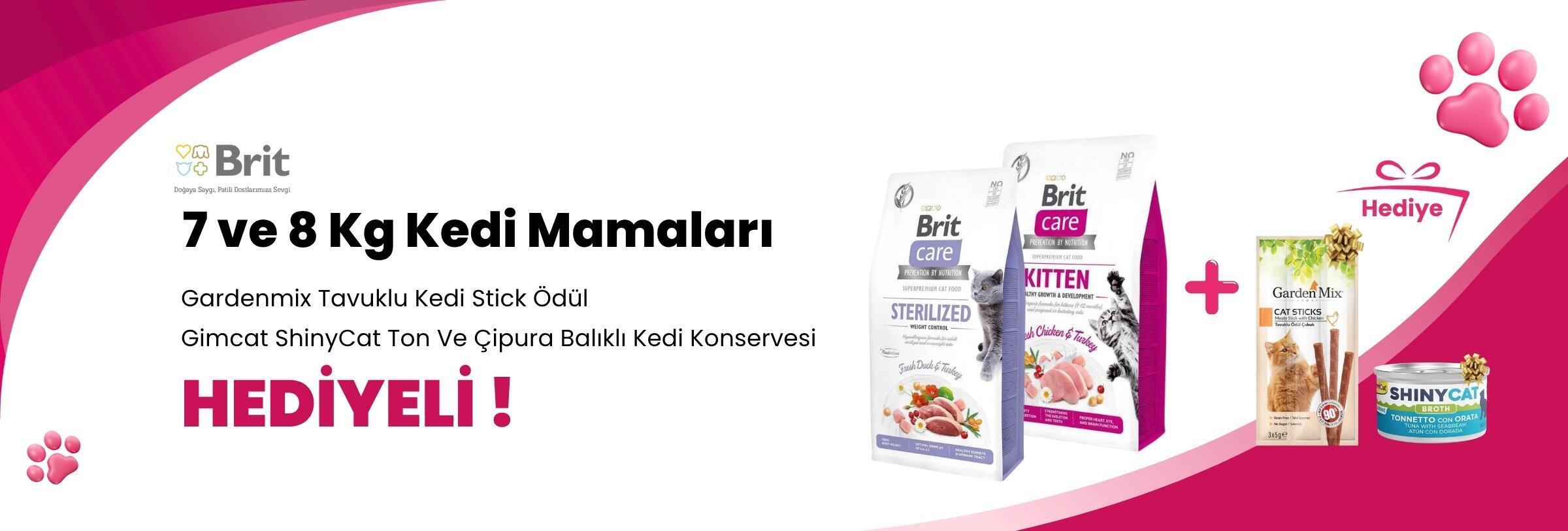 Brit Care 7 ve 8 Kg Kedi Mamalarına Gardenmix Tavuklu Kedi Stick Ödül 3*5gr ve Gimcat ShinyCat Soslu Ton Ve Çipura Balıklı Kedi Konservesi 70 Gr Hediye