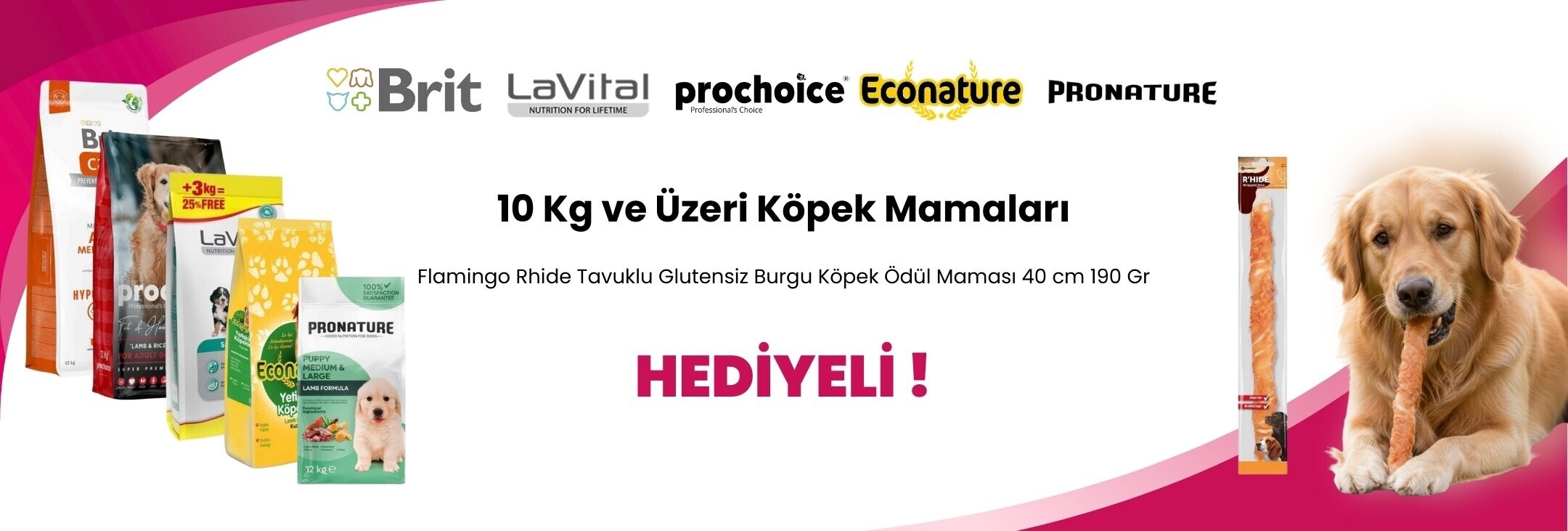 10 Kg ve Üzeri Seçili Markalarda Köpek Mamalarına 1 Adet Flamingo Rhide Tavuklu Glutensiz Burgu Köpek Ödül Maması 40 cm 190 Gr Hediye