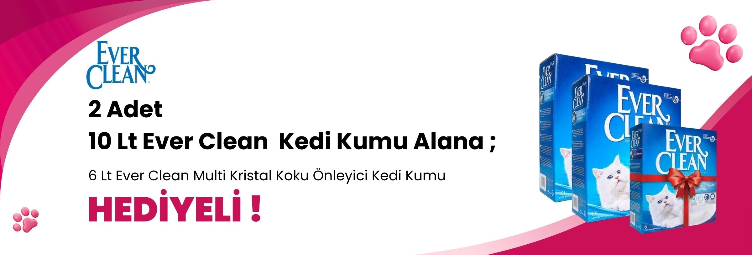 Ever Clean 2 Adet 10 Lt Kedi Kumu Alana 1 Adet Ever Clean Multi Kristal Koku Önleyici Kedi Kumu 6 Lt Hediye