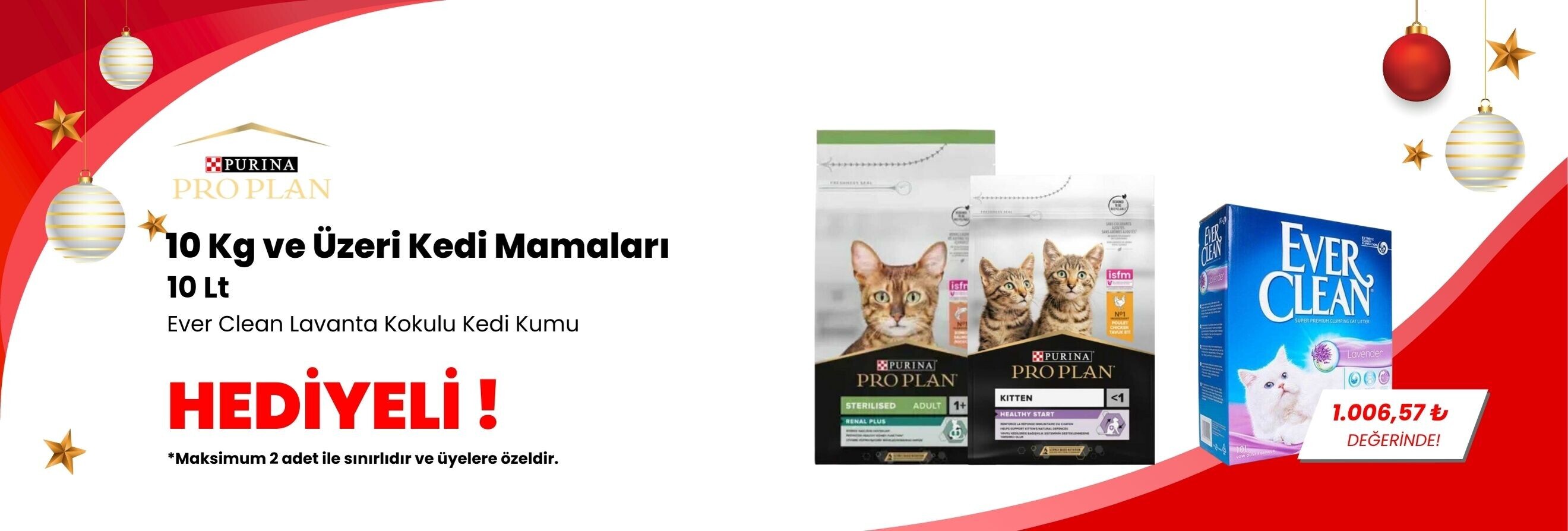 Pro Plan 10 Kg ve Üzeri Kedi Mamalarına Ever Clean LitterFree Paws İz Bırakmayan Kedi Kumu 10 Lt Hediye