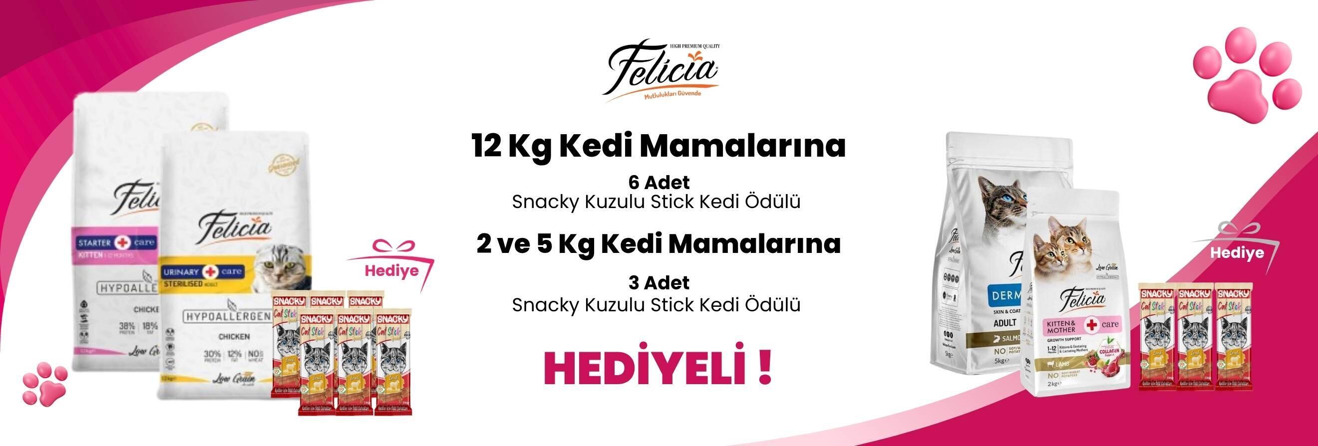 Felicia 12 Kg Kedi Mamalarına 6 Adet Snacky Kuzulu Stick Kedi Ödülü Hediye