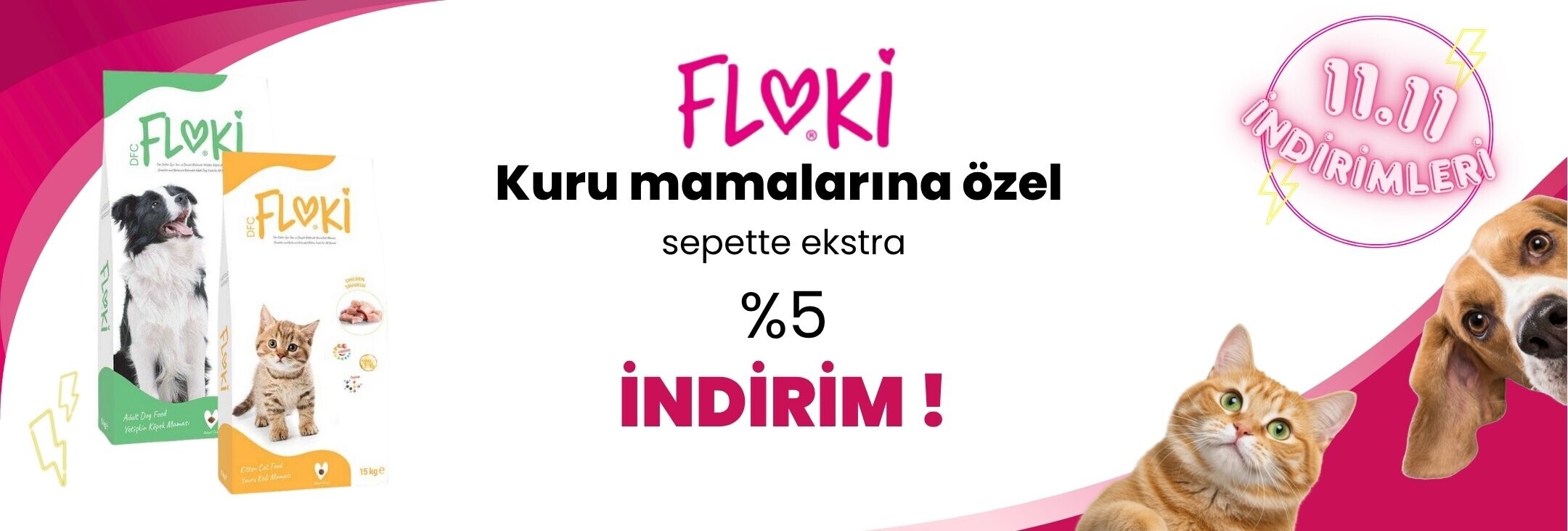 Floki Kuru Kedi ve Köpek Mamalarında Sepette Ekstra %5 İndirim