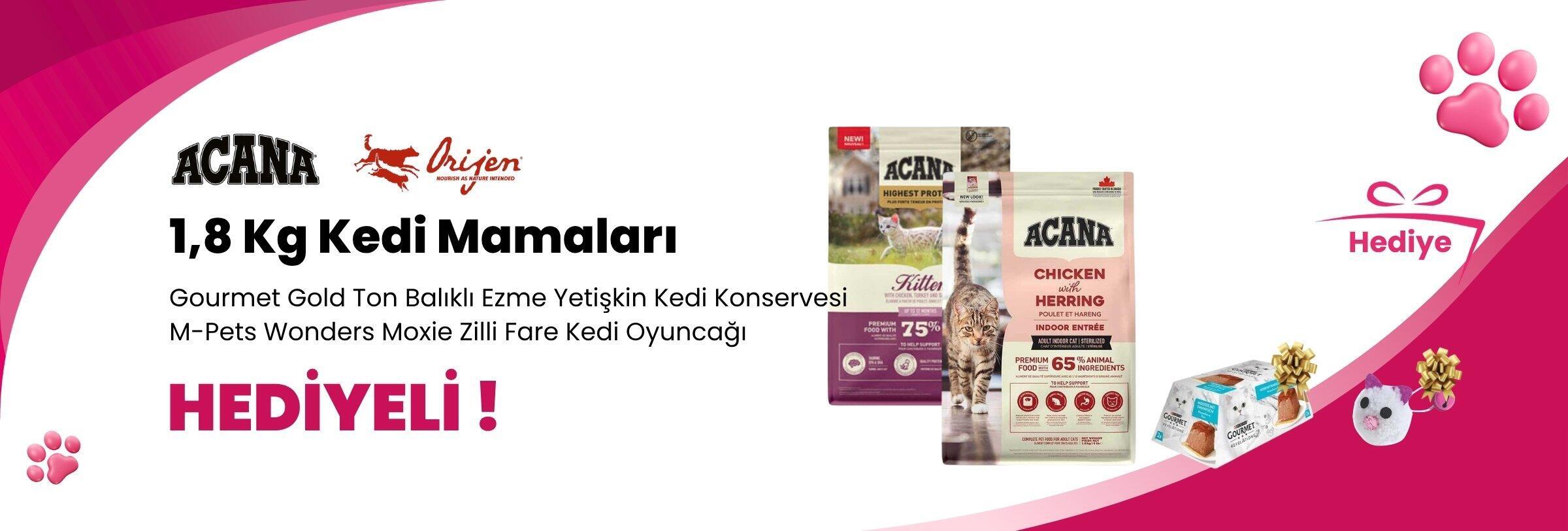 Acana ve Orijen 1,8 Kg Kedi Mamalarına M-Pets Wonders Moxie Zilli Fare Kedi Oyuncağı 7 Cm ve Gourmet Gold Revelations Ton Balıklı Ezme Yetişkin Kedi Konservesi 2 X 57 gr Hediye