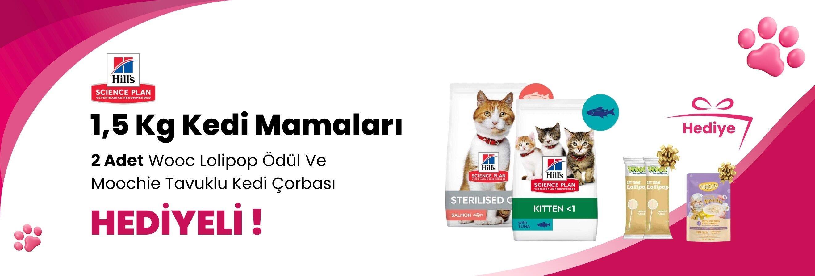 Hill's Science Plan 1,5 Kg Kedi Mamalarına Gimcat Shinycat Sos İçinde Jelly Ançüezli Ton Balığı Yetişkin Kedi Konserve Maması 70 Gr ve 2 Adet Wooc Tavuk ve Yaban Mersinli Lollipop Kedi Ödül Maması Hediye 