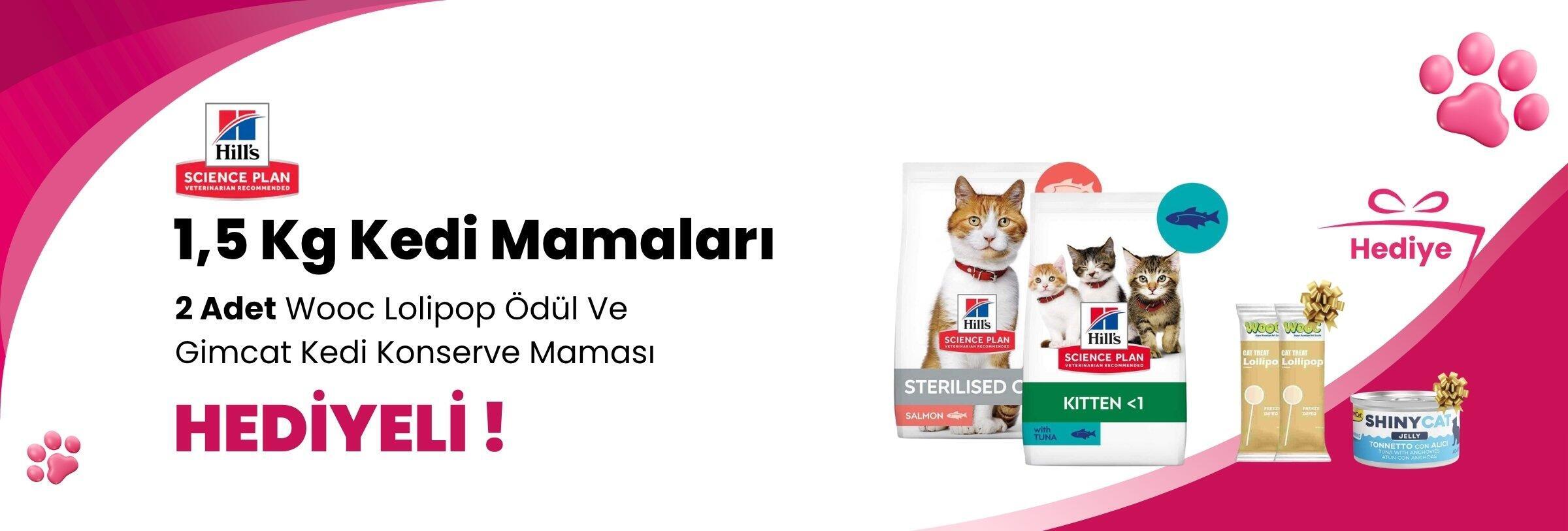 Hill's Science Plan 1,5 Kg Kedi Mamalarına Gimcat Shinycat Sos İçinde Jelly Ançüezli Ton Balığı Yetişkin Kedi Konserve Maması 70 Gr ve 2 Adet Wooc Tavuk ve Yaban Mersinli Lollipop Kedi Ödül Maması Hediye 