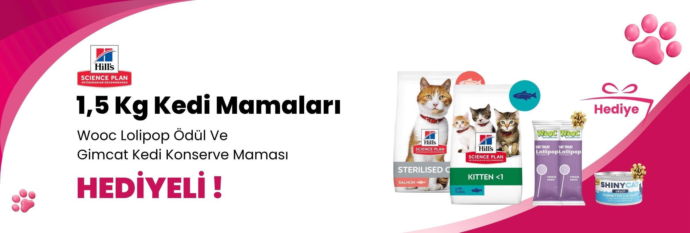 Hill's Science Plan 1,5 Kg Kedi Mamalarına Gimcat Shinycat Sos İçinde Jelly Ançüezli Ton Balığı Yetişkin Kedi Konserve Maması 70 Gr ve 2 Adet Wooc Tavuk ve Yaban Mersinli Lollipop Kedi Ödül Maması Hediye 