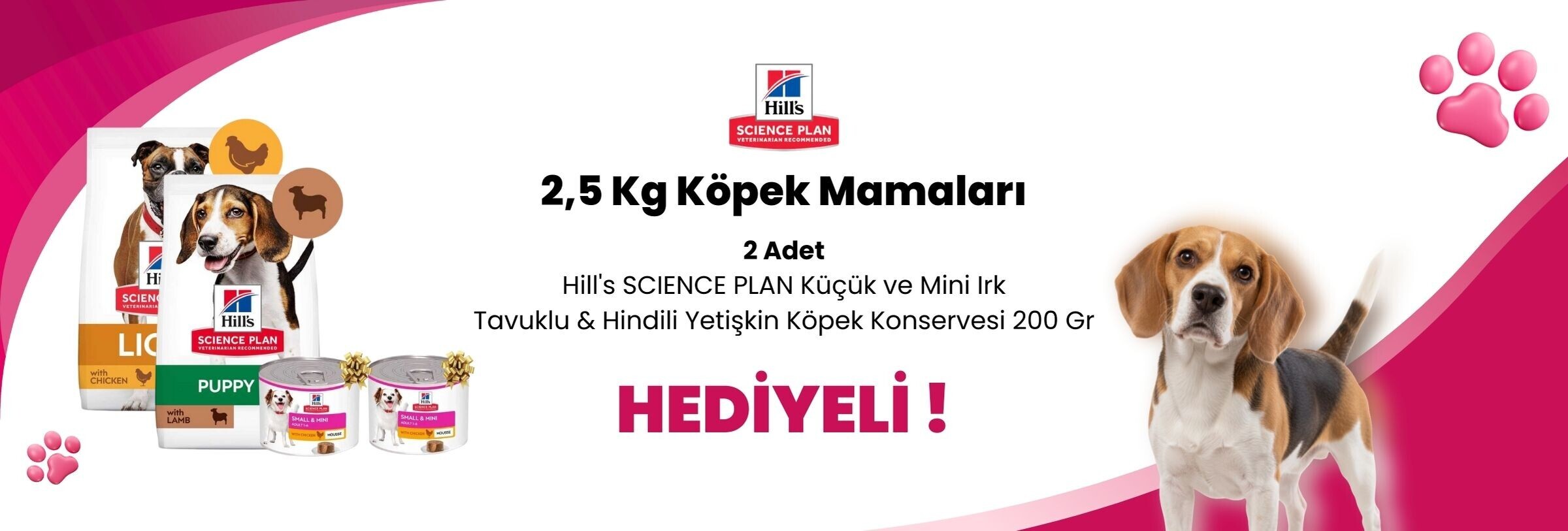 Hill's Scienca Plan 2,5 Kg Köpek Mamalarına 2 Adet Hill's SCIENCE PLAN Küçük ve Mini Irk Tavuklu & Hindili Yetişkin Köpek Konservesi 200 Gr Hediye